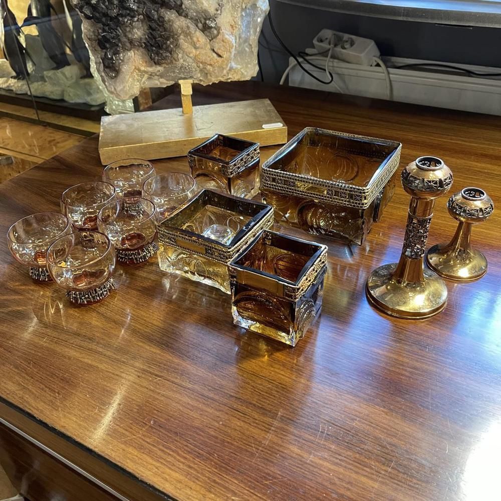 photo for sale Smoked Brutalist Glassware Set By Timo Sarpaneva For Oy Kumela Ltd, 1972, Set Of 12