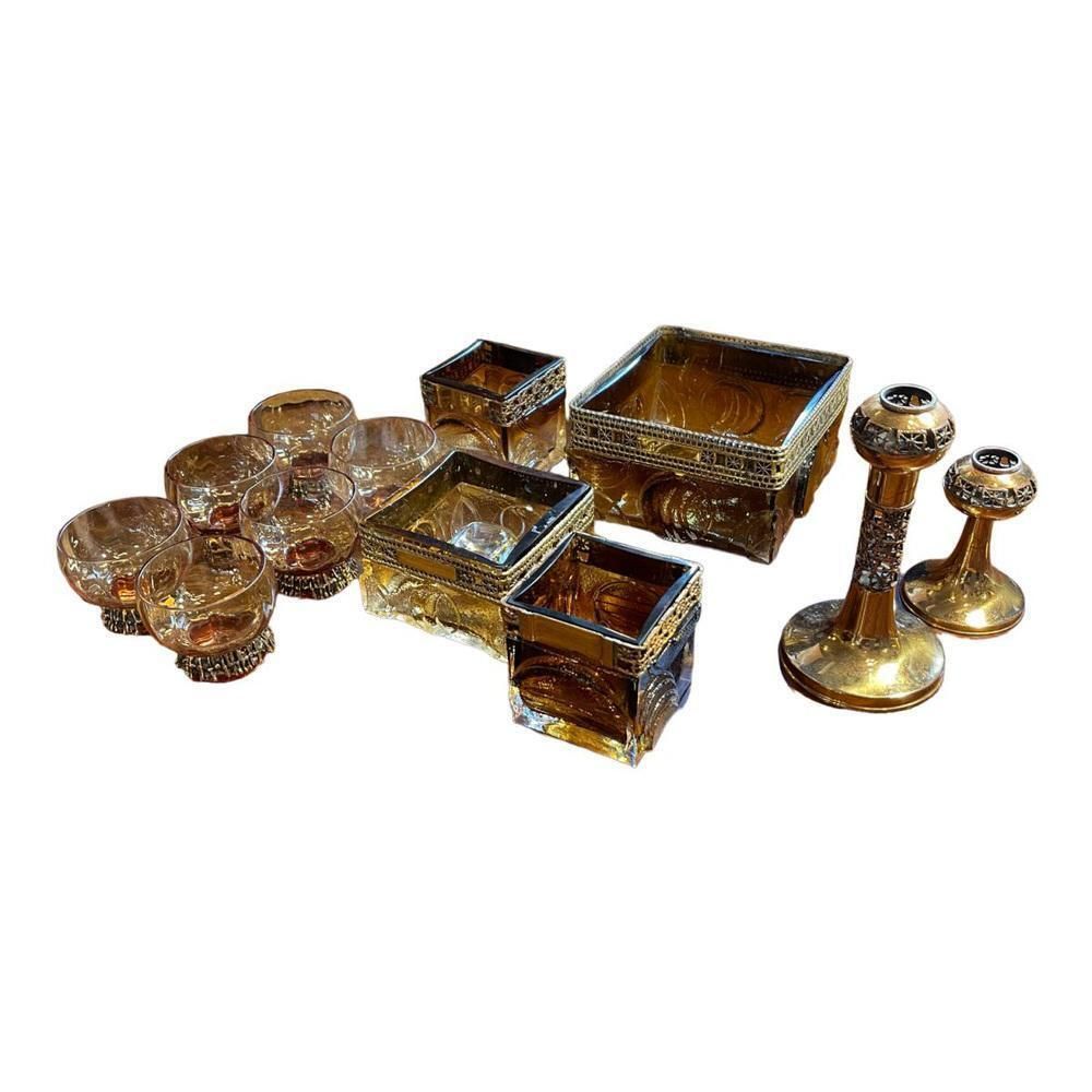 photo buy Smoked Brutalist Glassware Set By Timo Sarpaneva For Oy Kumela Ltd, 1972, Set Of 12
