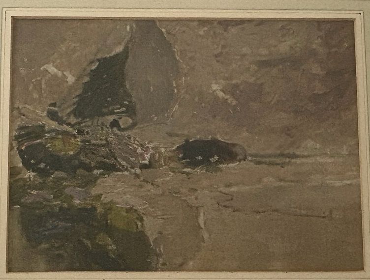 Mid 20th Century Oil Seascape – Ship On The Rocks photo furniture