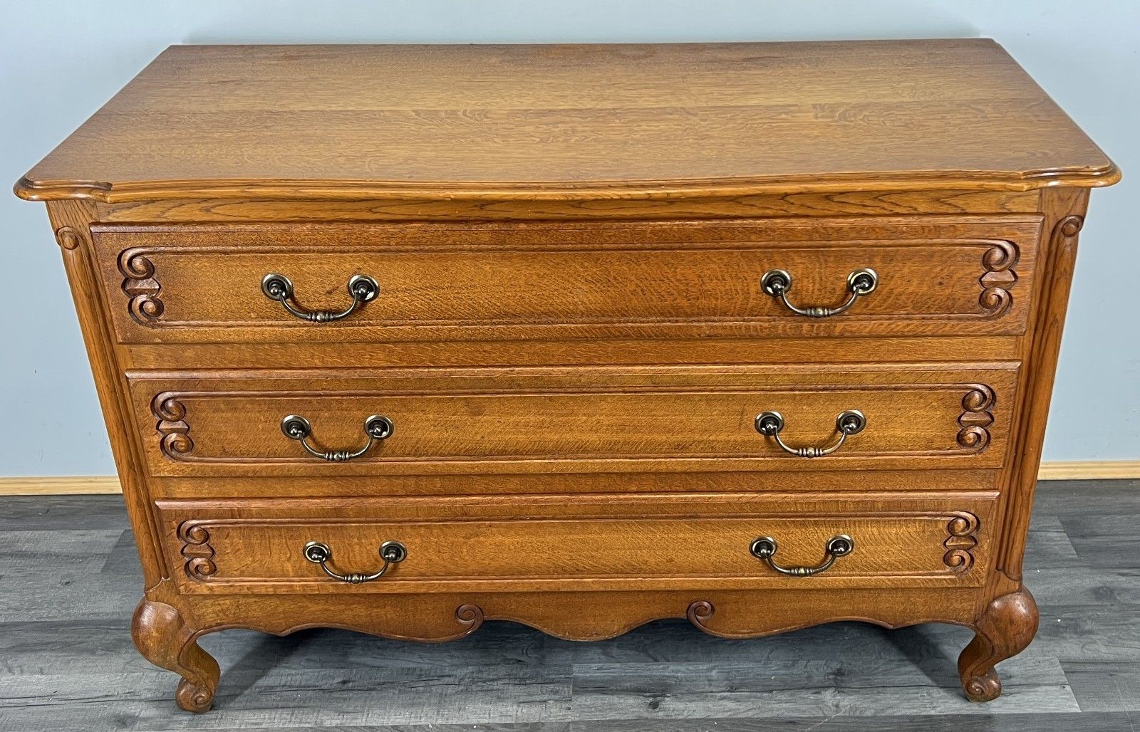 Chest Of Drawers Vintage French Louis Oak 3 Drawers Carved Cabinet Lot 4474