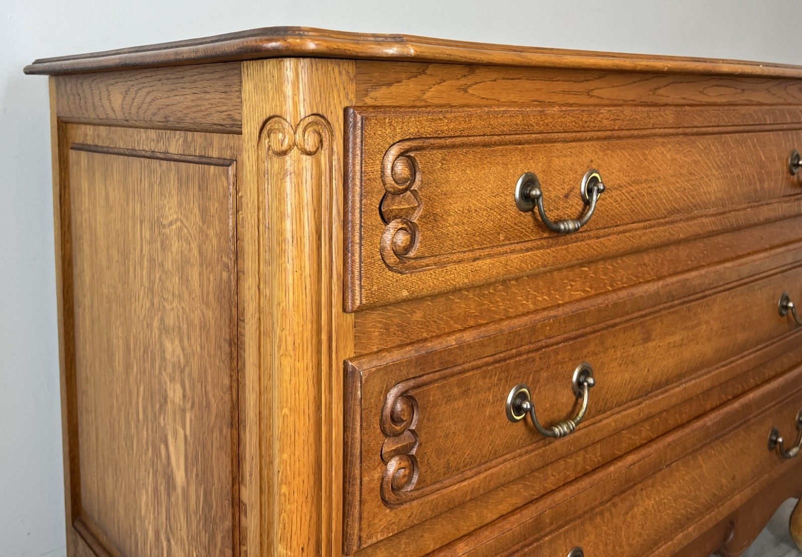 Chest Of Drawers Vintage French Louis Oak 3 Drawers Carved Cabinet Lot 4474 photo vintage
