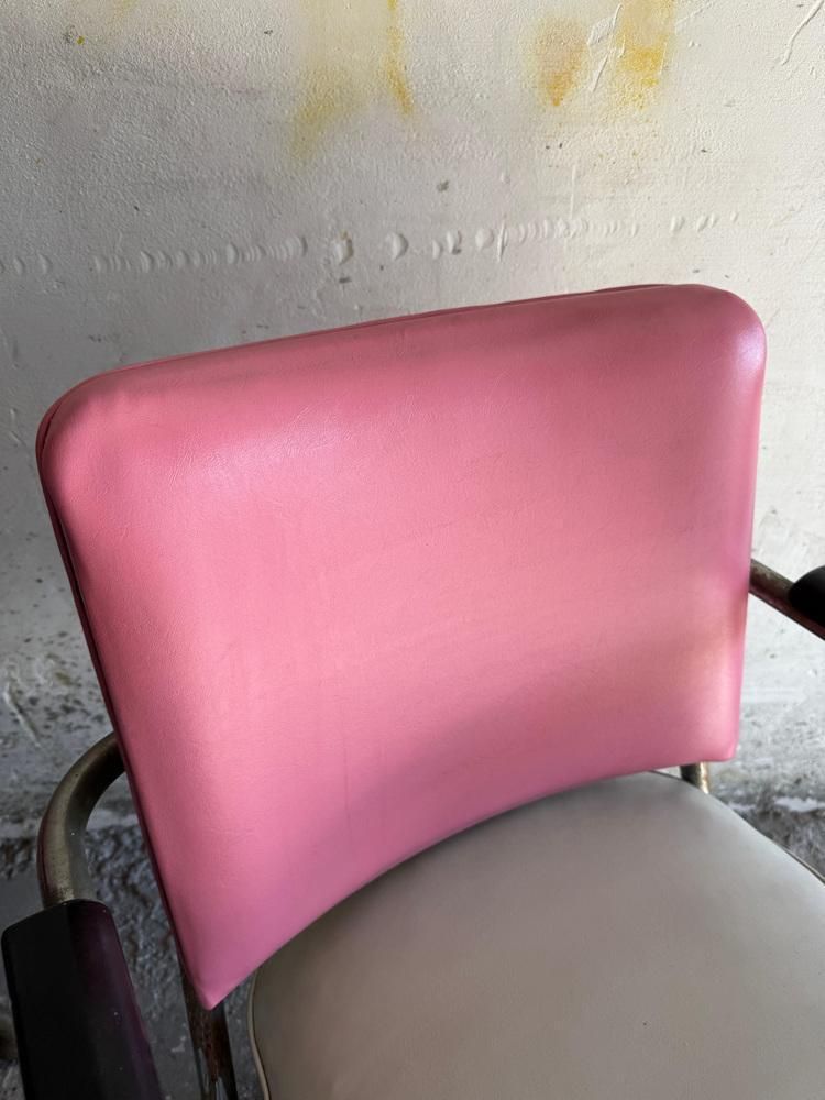 Set Of Vintage Barber Chairs In Pink And Silver, 1950s photo vinterior