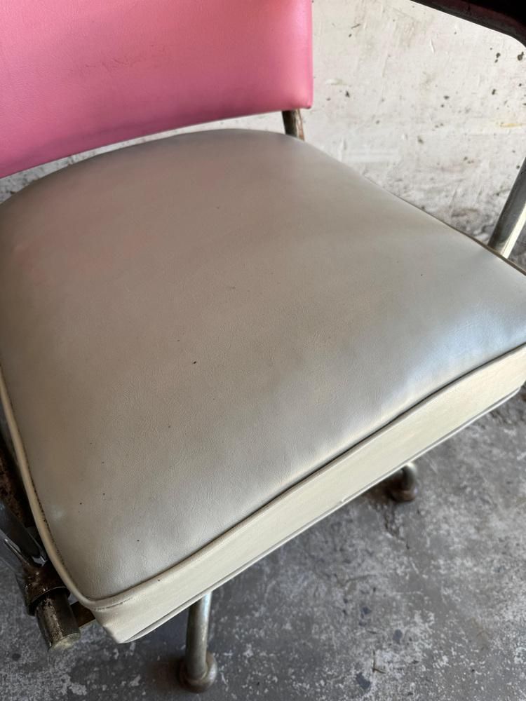Set Of Vintage Barber Chairs In Pink And Silver, 1950s photo vintage
