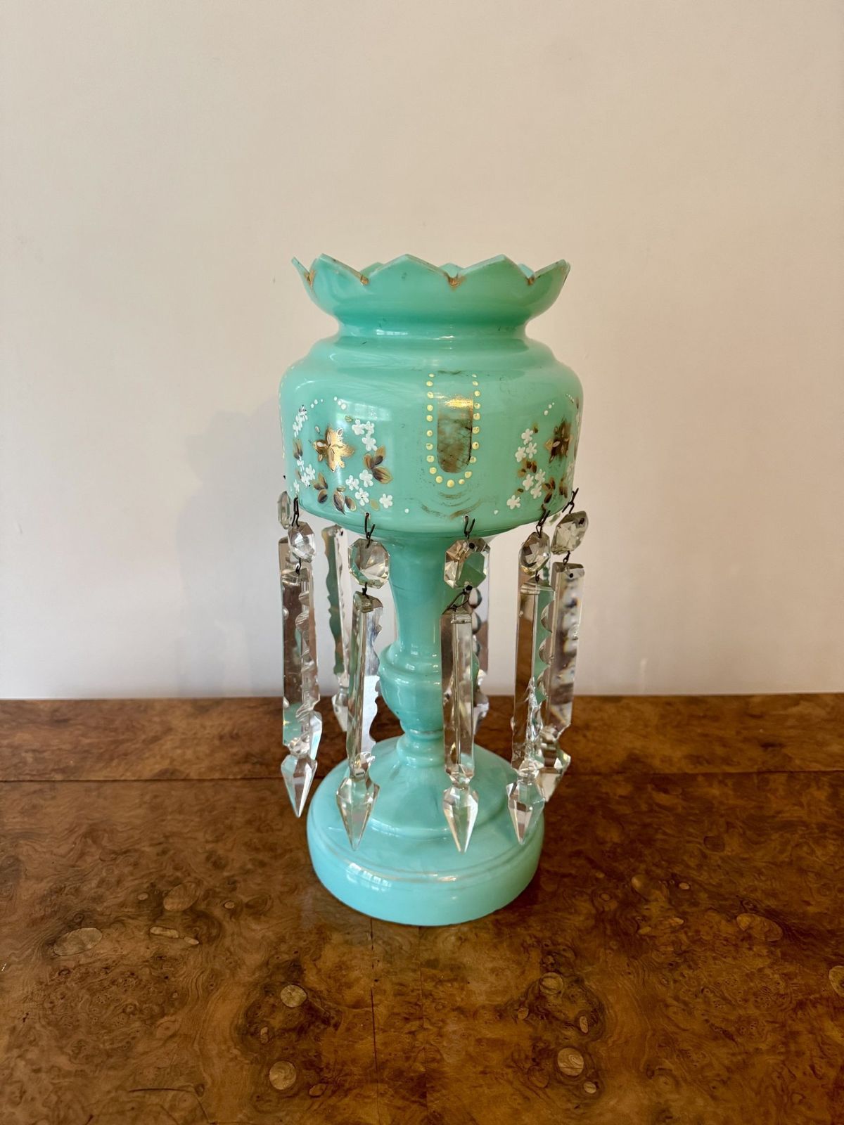 Pretty Quality Large Victorian Turquoise Glass Lustre photo Home Decor