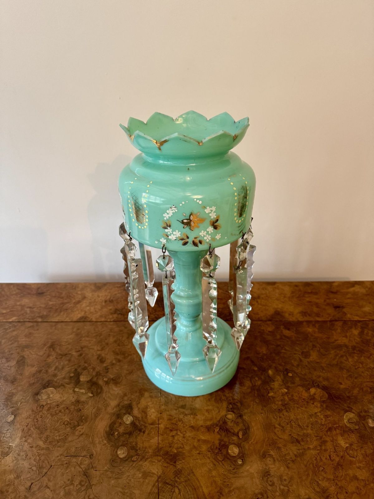 Pretty Quality Large Victorian Turquoise Glass Lustre photo 295.0
