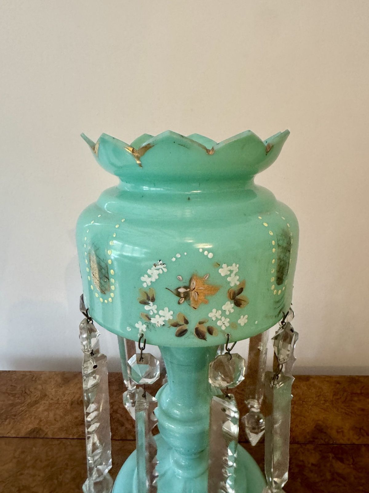Pretty Quality Large Victorian Turquoise Glass Lustre photo vinterior