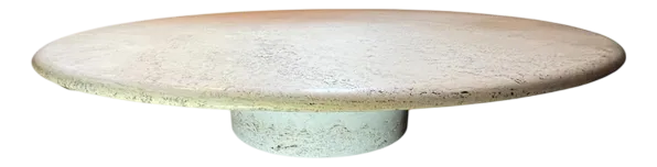 Round Travertine Coffee Table With Central Cylindrical Base By Angelo Mangiarotti For Up & Up, 1970s