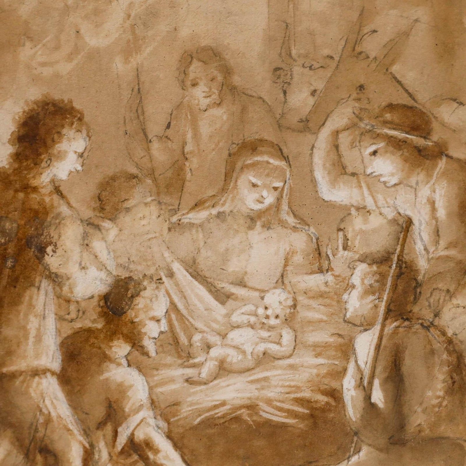 19th Century Pen And Ink Drawing Adoration Of The Shepherds photo Art