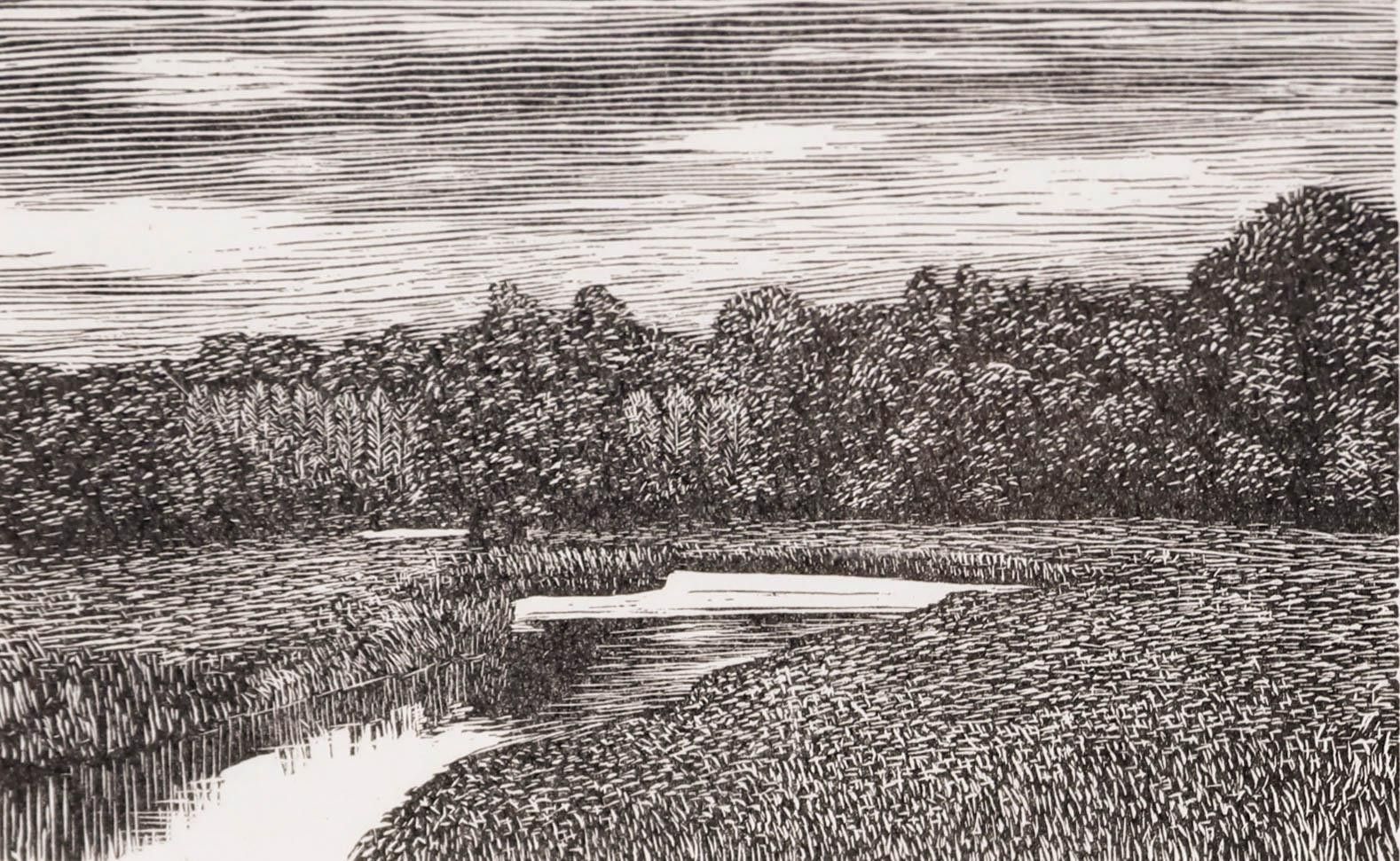 Reynolds Stone (1909 1979) Fine 20th Century Wood Engraving, The River Ebble photo furniture
