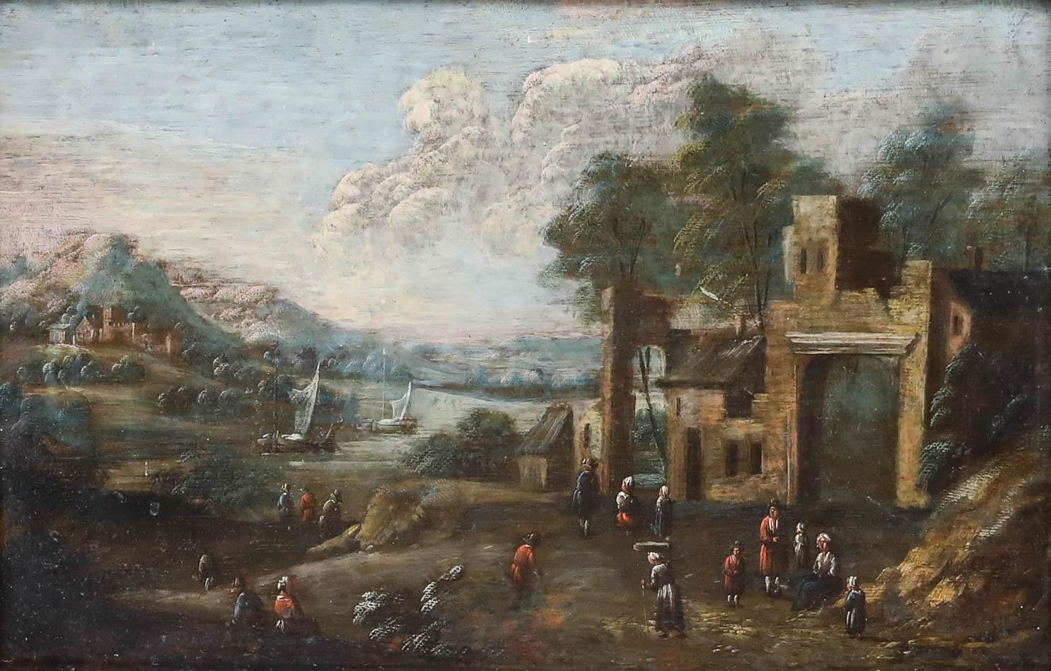 Attrib. Marc Baets Framed Early 18th Century Oil, Life On The Lakeside photo furniture