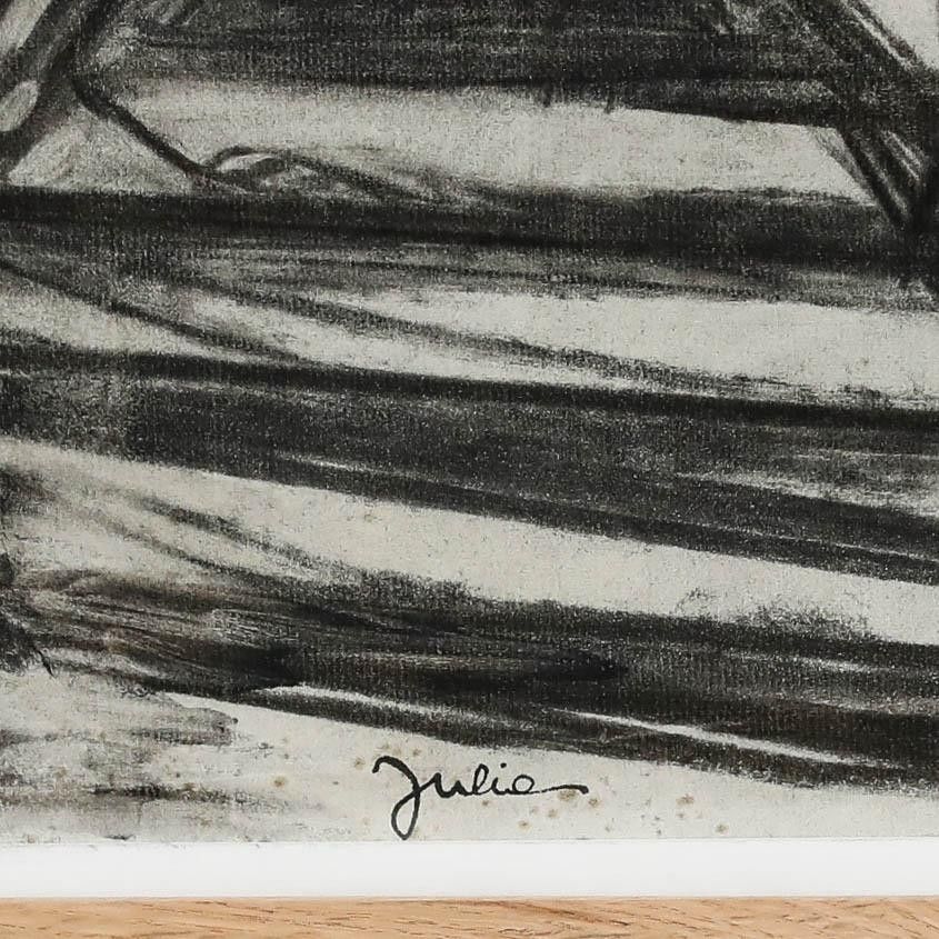Christian Julia (1921 1991) Mid 20th Century Charcoal Drawing, At Work photo vinterior