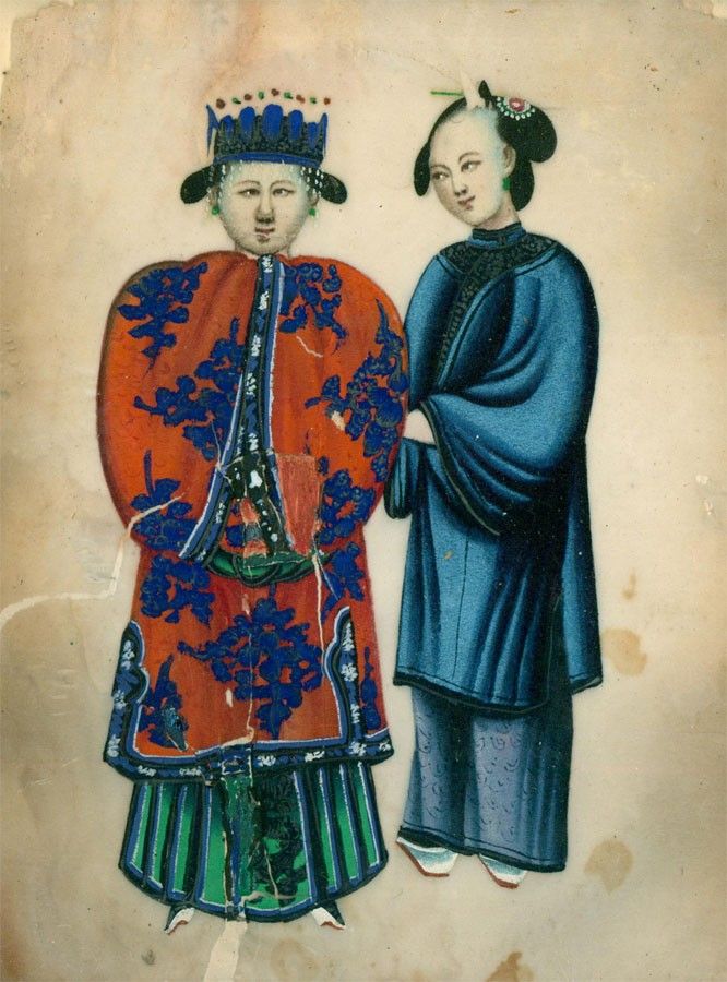 Framed 19th Century Chinese Watercolour Qiny Dynasty Emperor With Attendant photo furniture