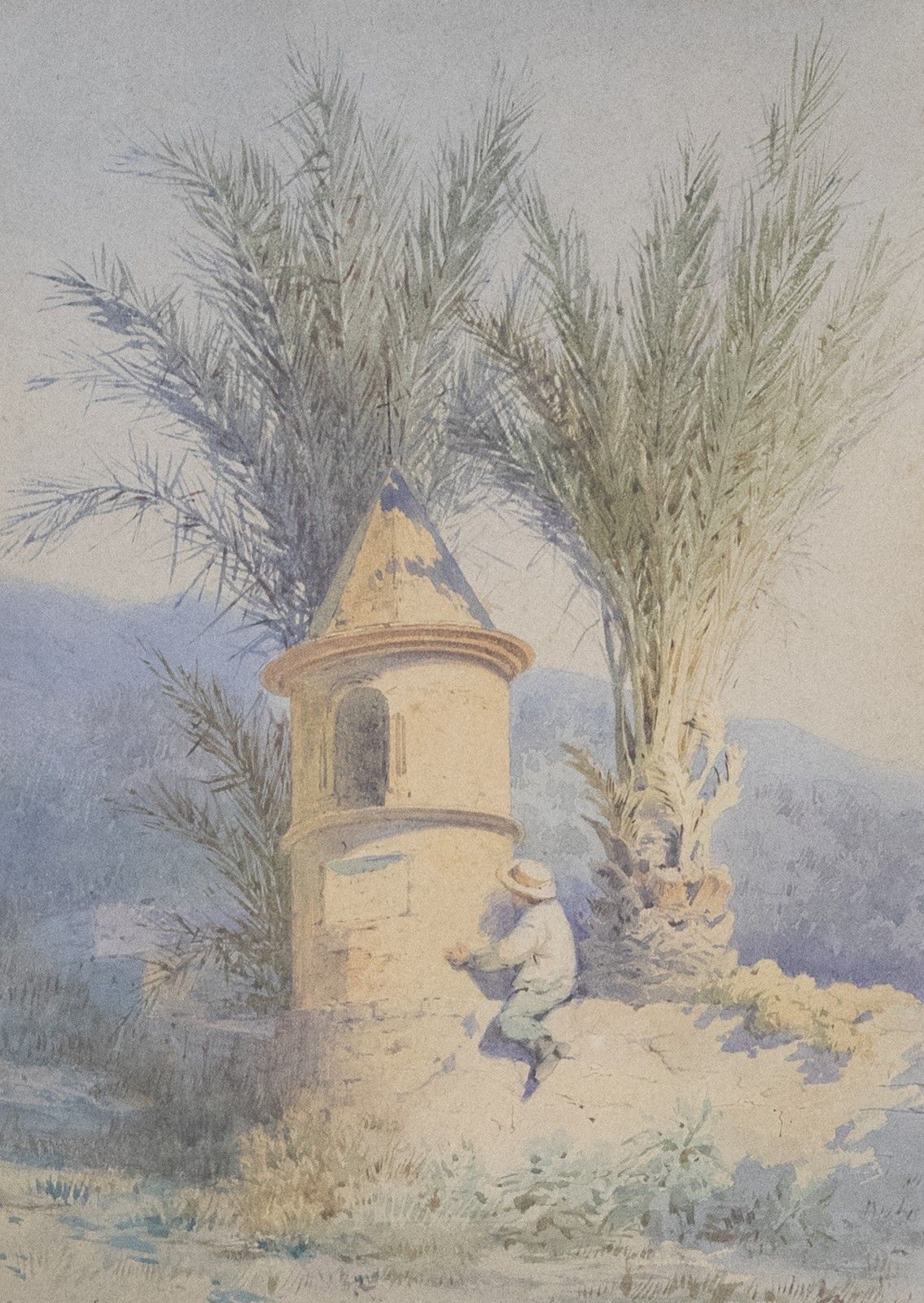 Giovanni Pinotti Framed Late 19th Century Watercolour, Climbing The Wall photo furniture