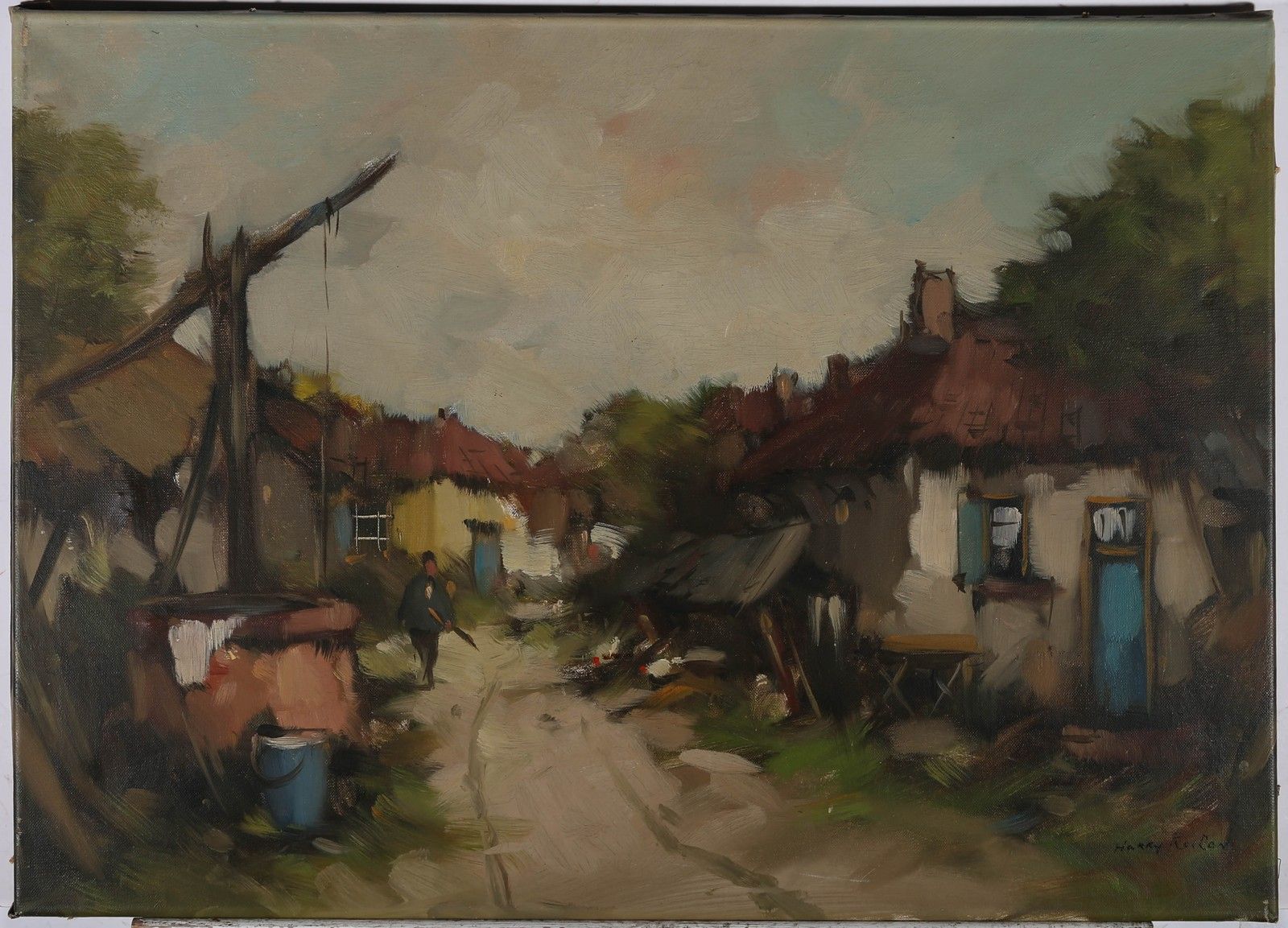Harry Kooren Early 20th Century Oil, Figure In A Farmyard photo for sale