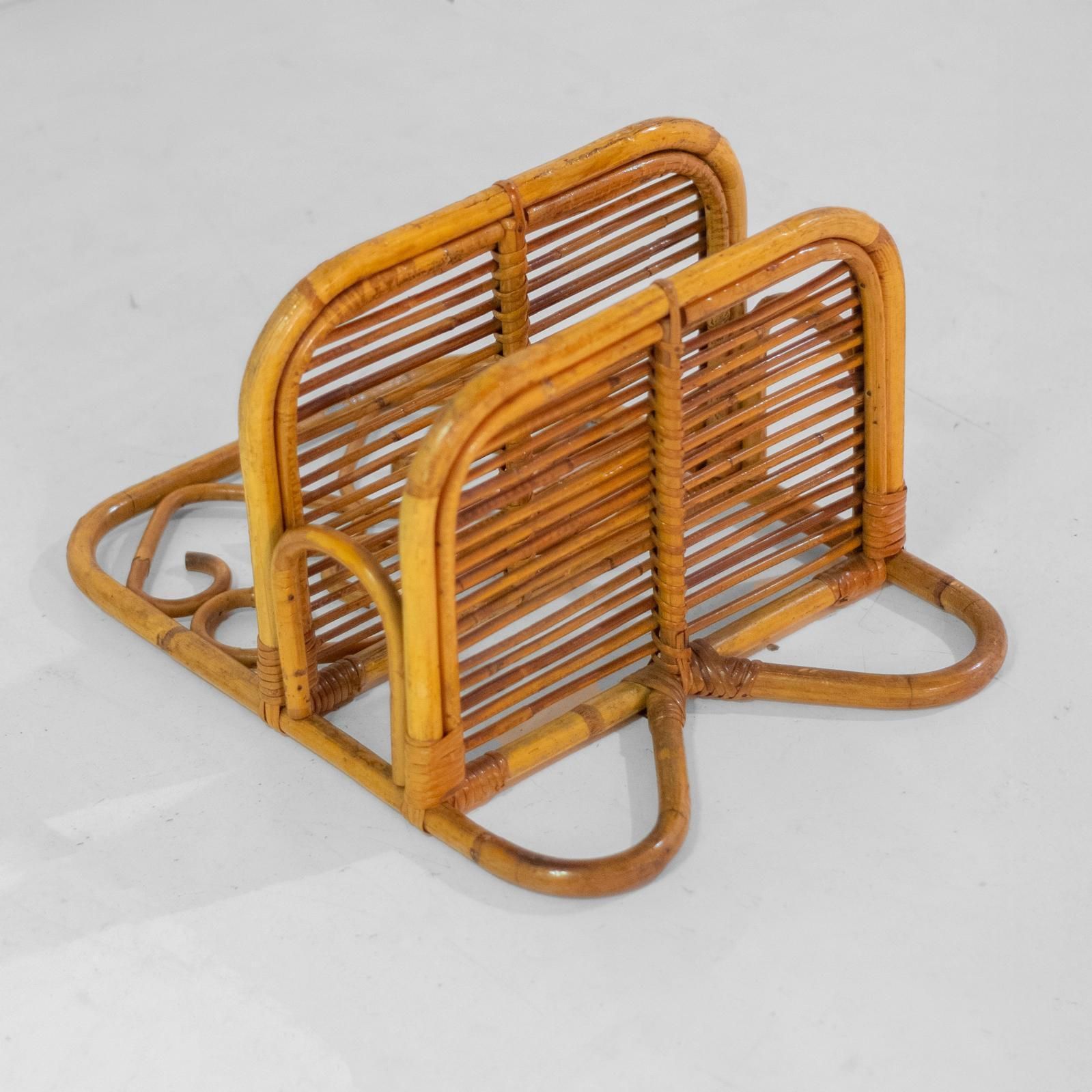 Mid Century Italian Small Bamboo And Rattan Bookcase, 1960s photo Furniture