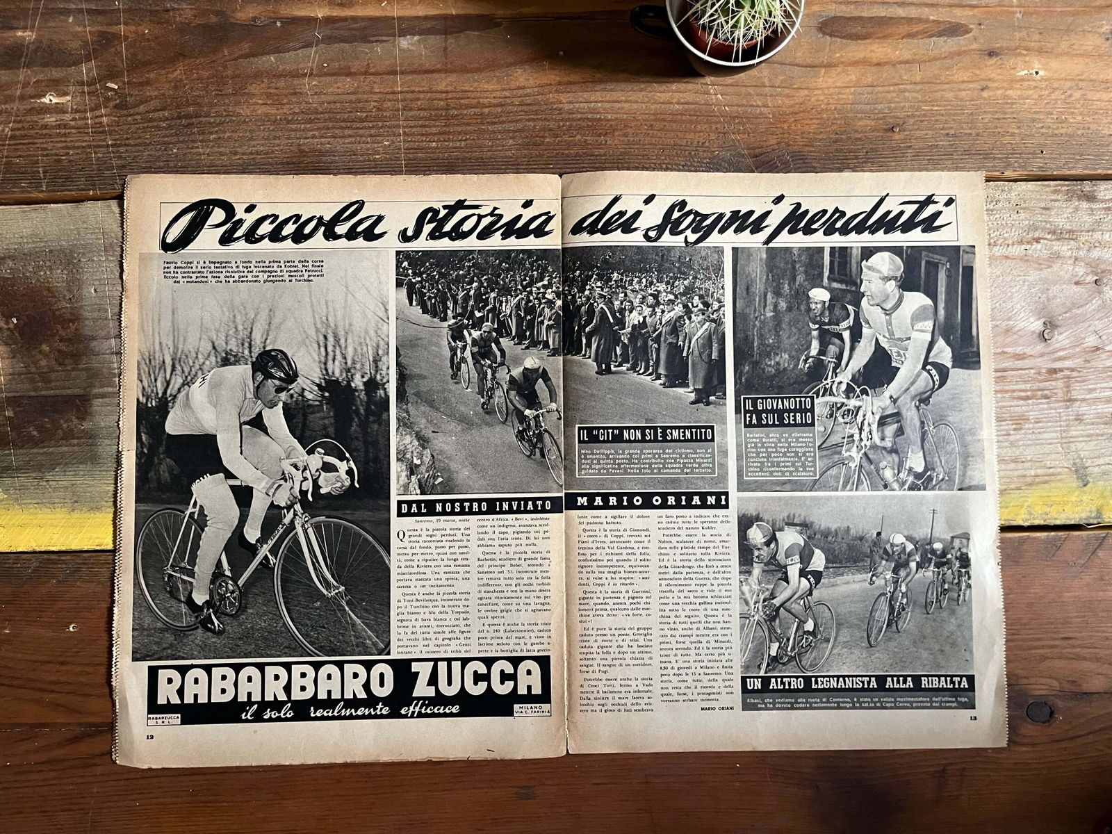 Vintage Cycling Print   1953 Milan San Remo Fausto Coppi photo for sale