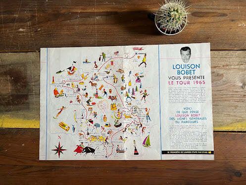Vintage Original Tour De France Route Map, 1965, Louison Bobet photo 86.0