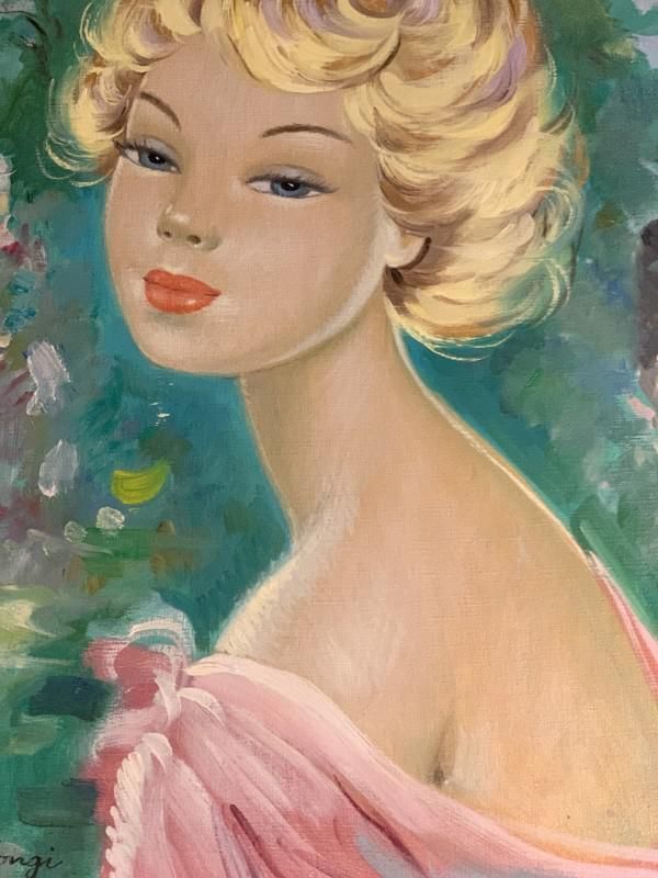 Lucia Longi, Portrait Of A Young Woman, Oil On Canvas, 1950s photo vintage