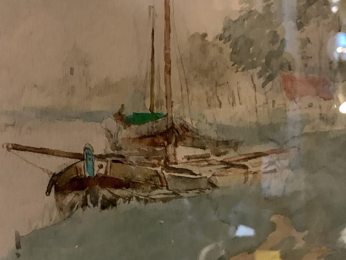 Henri Stacquet, Hollands Landschap, Aquarel, Jaren 1880 photo furniture