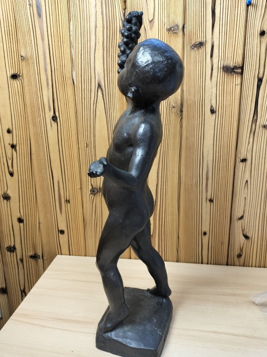 Italian Antique (Early 20thc) Large Bronze Statue Of A Boy (Baccus?) Eating Grapes photo furniture