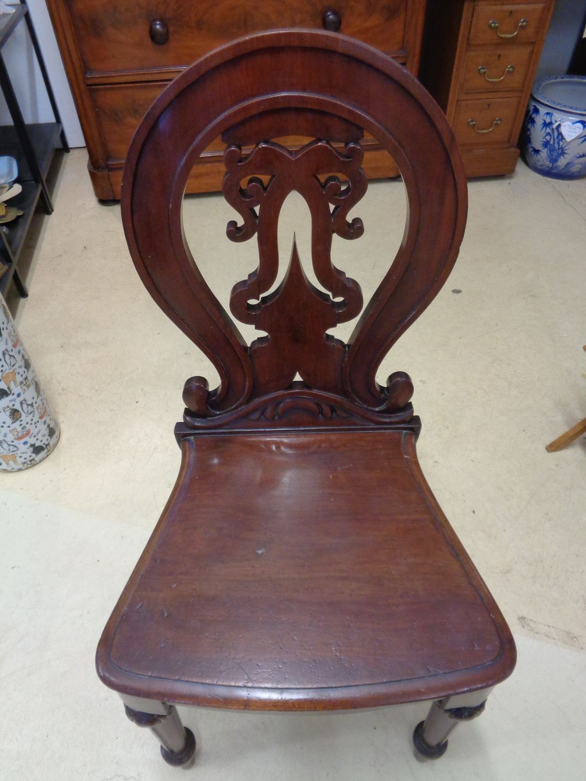Heavy Mahogany Hall Chair, Mid 20th Century photo for sale