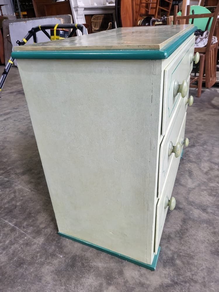 Antique Victorian Painted Small Low Chest Of Drawers photo vintage