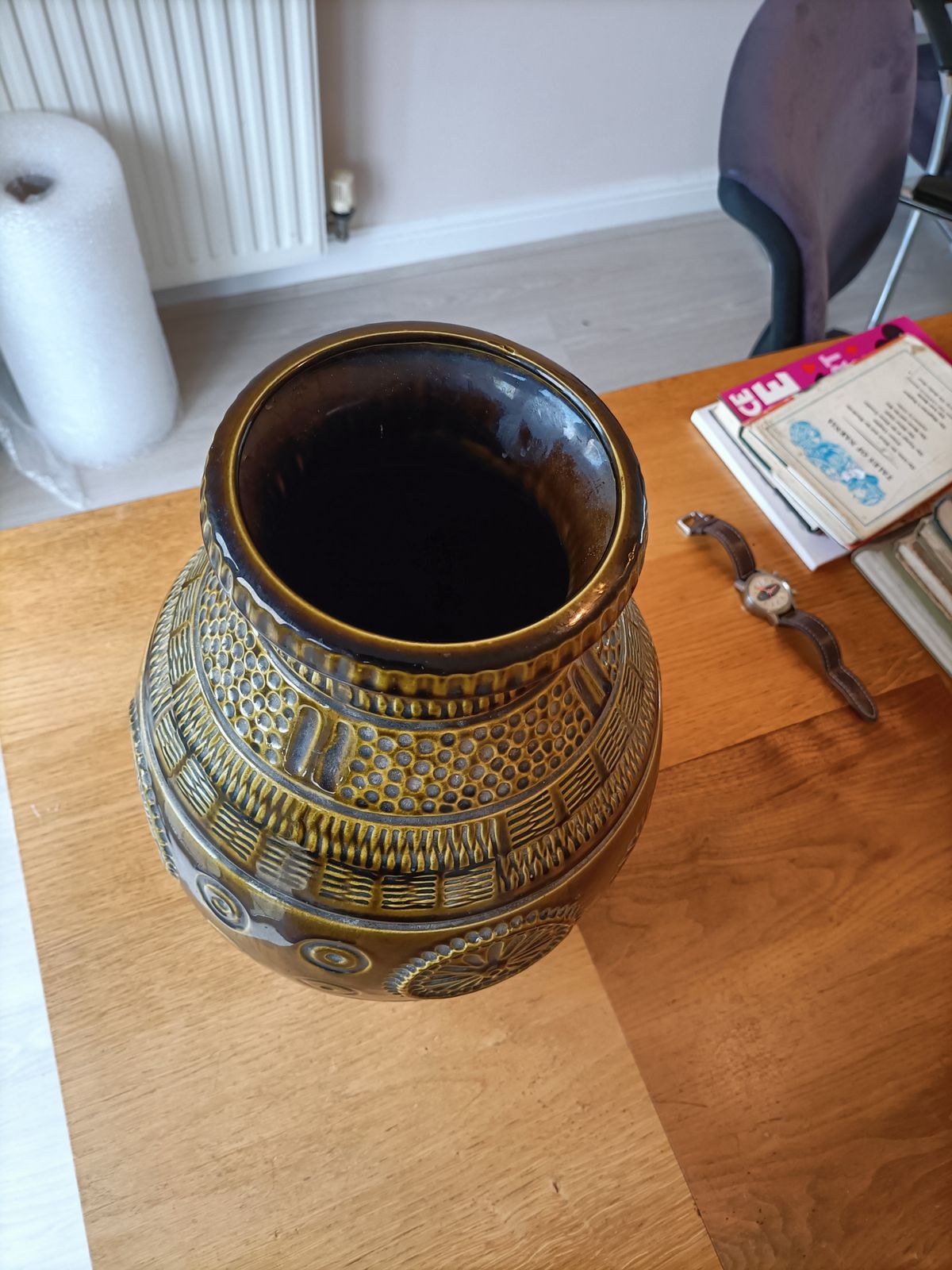 West German Vase, Olive  Green 1960 70s. From Keramik photo for sale