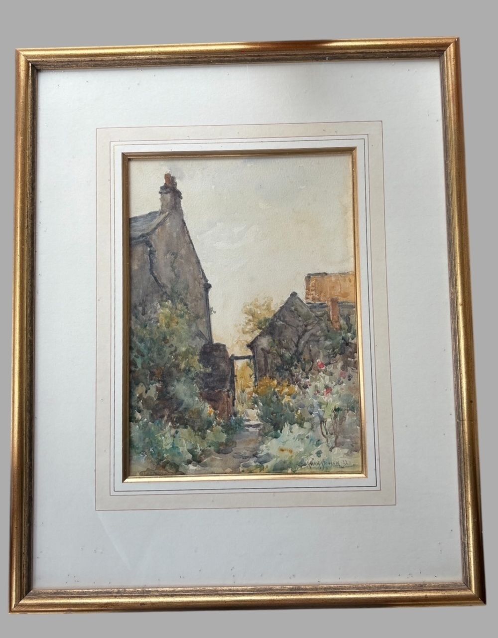 Owen Bowen (1873–1967), “Cottage Garden”, Watercolour, 1922