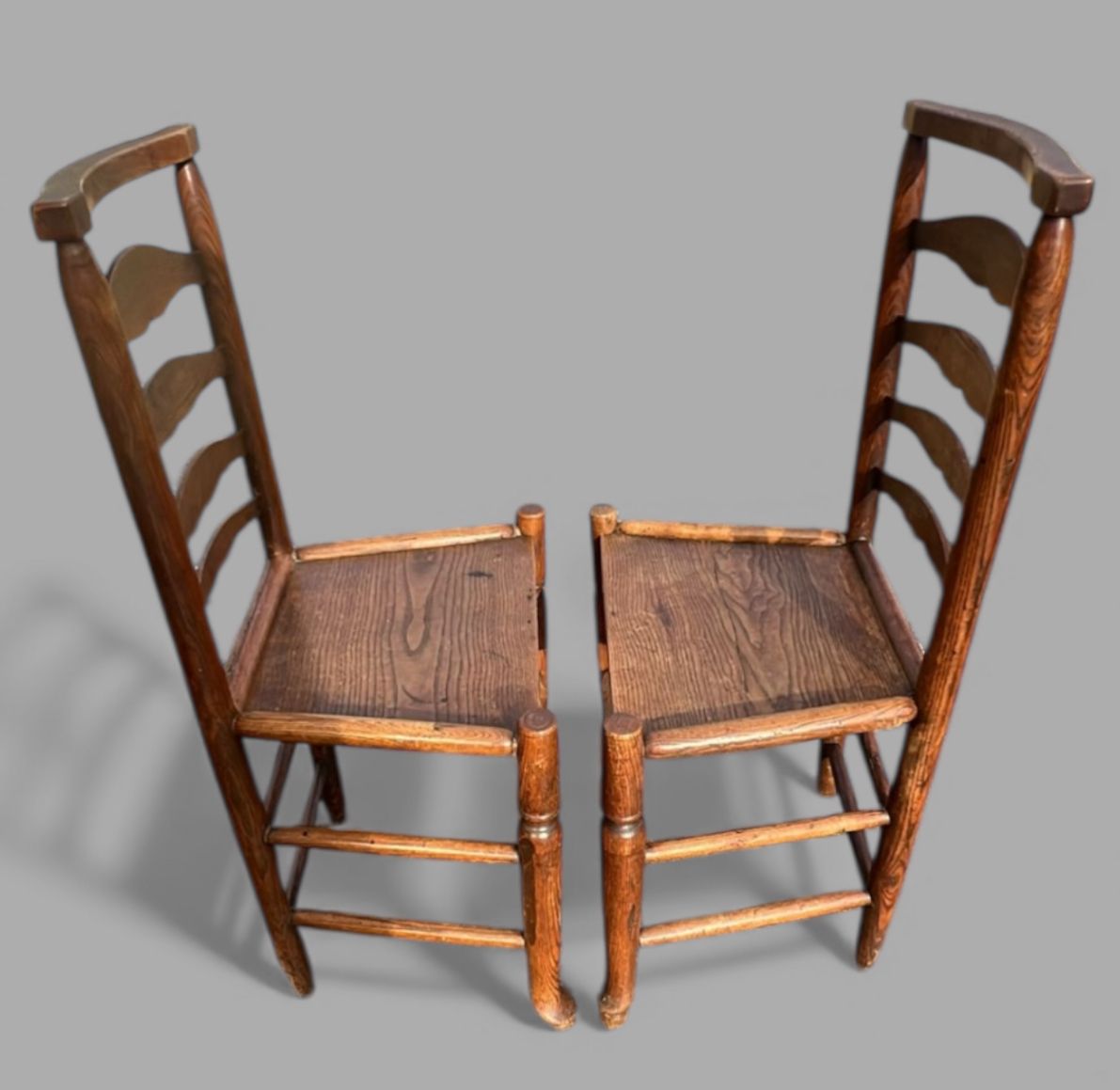 Pair Of Antique English Country Ladder Back Chairs (C.1890–1920) photo Furniture