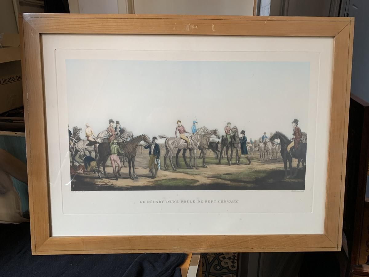 Carle Vernet, Departure Of Seven Horses, Engraving, Late 1800s photo furniture