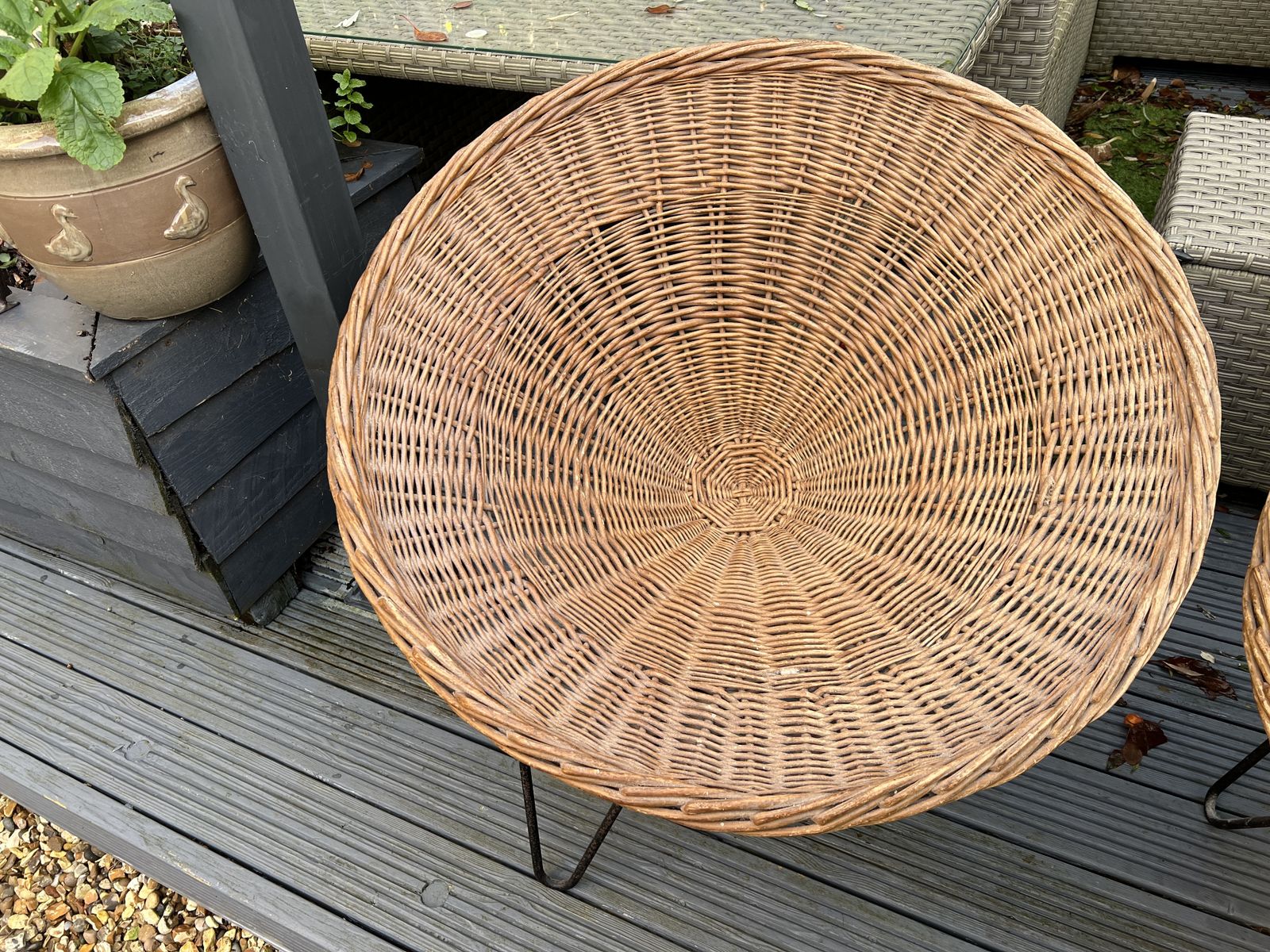 A Pair Of 1960s Very Stylish, Conical, Wicker Chairs On Tripod Steel Frame Legs photo furniture