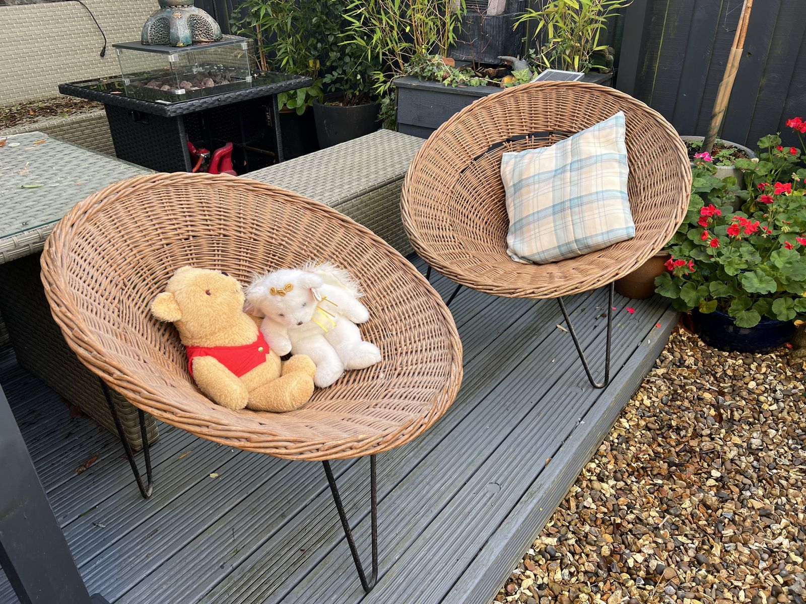 A Pair Of 1960s Very Stylish, Conical, Wicker Chairs On Tripod Steel Frame Legs photo Furniture