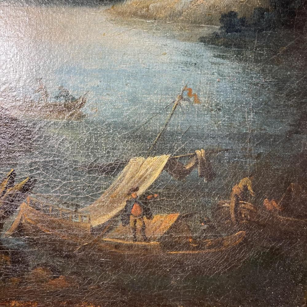 Italian School Artist, Lakescape With Forest Animated By Characters, Oil On Canvas, 18th Century, Framed photo furniture