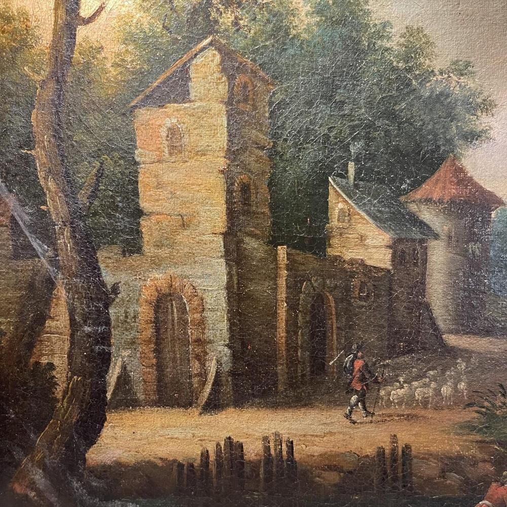Italian School Artist, Lakescape With Forest Animated By Characters, Oil On Canvas, 18th Century, Framed photo for sale