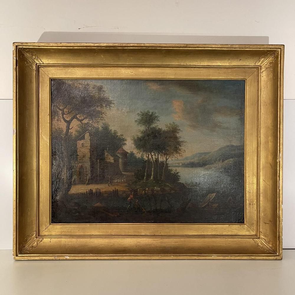 Art Italian School Artist, Lakescape With Forest Animated By Characters, Oil On Canvas, 18th Century, Framed photo