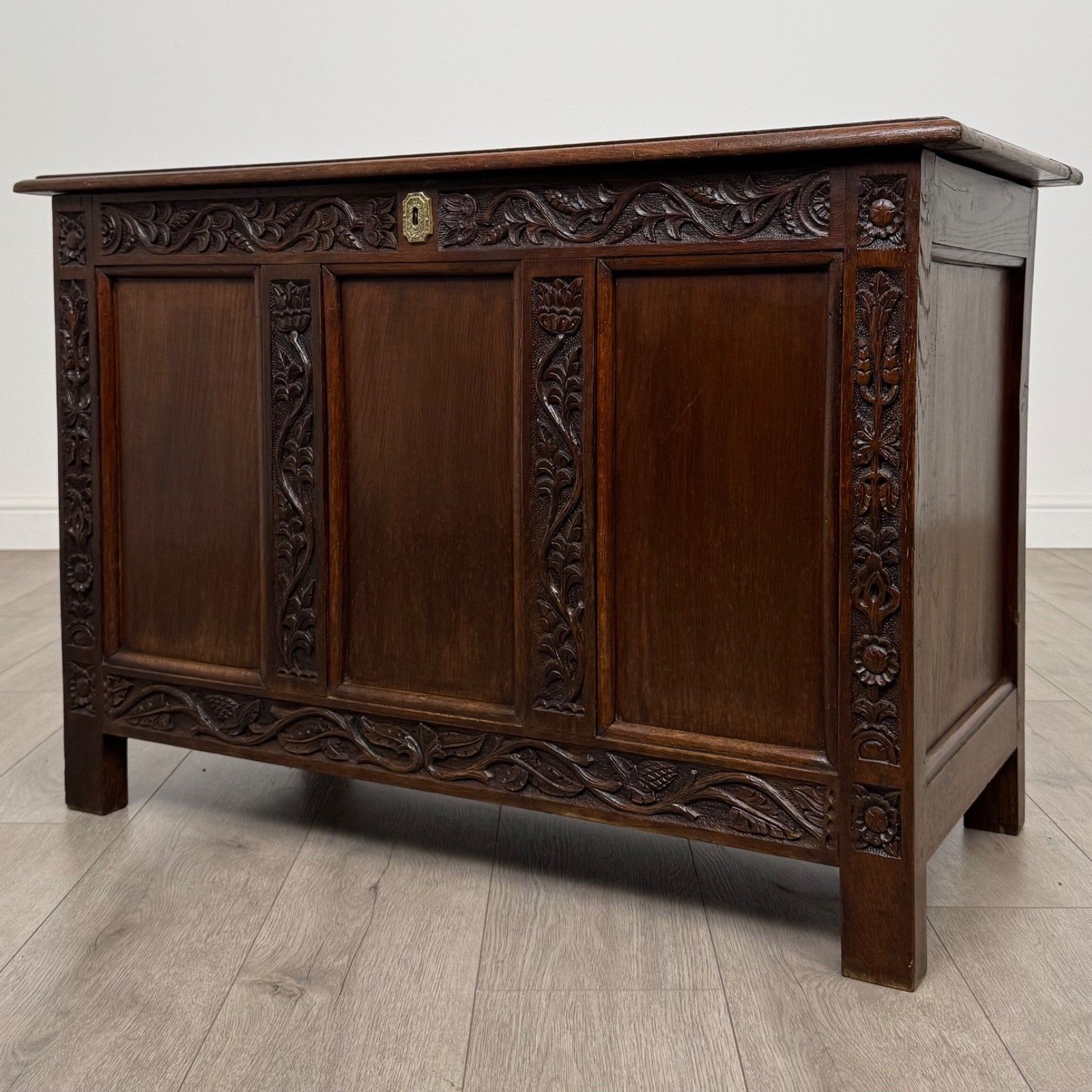 Antique 19th Century Good Quality Carved Oak Coffer photo furniture