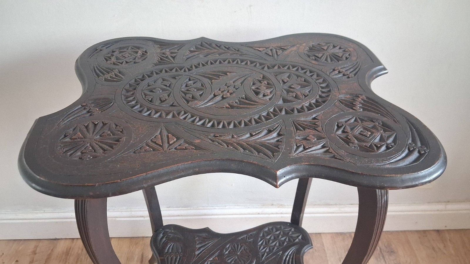 photo for sale Arts And Crafts Ebonised Hardwood Japanese Carved Hall /Side/Lamp ..Table