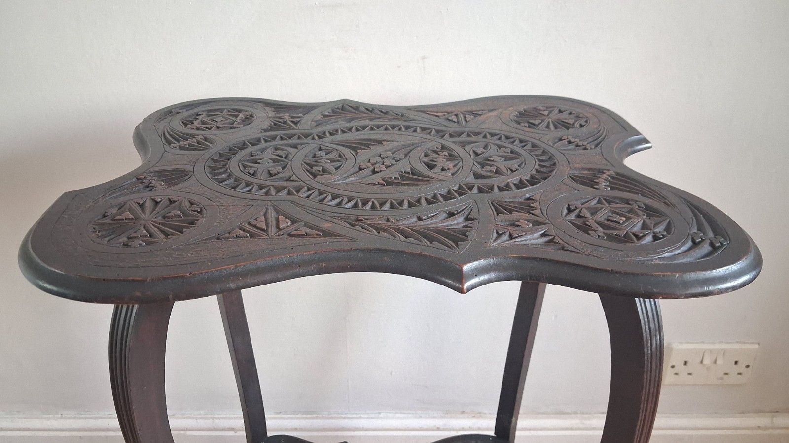 Furniture Arts And Crafts Ebonised Hardwood Japanese Carved Hall /Side/Lamp ..Table photo