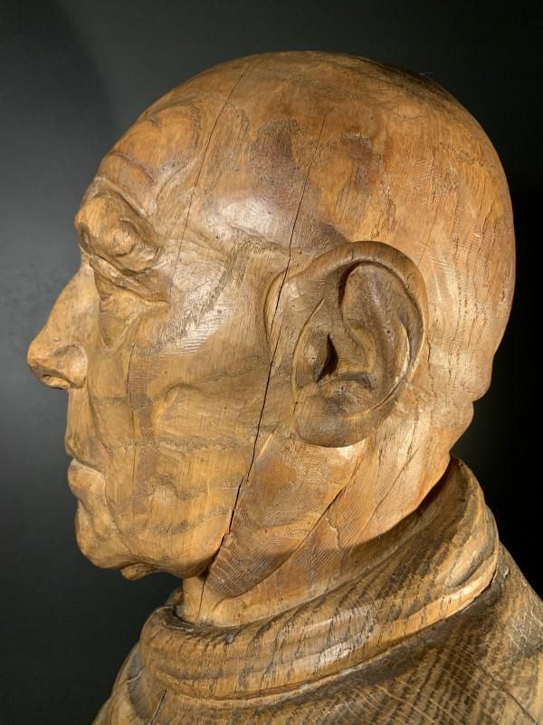 Art Frans Claessens, Life Size Bust Of Pablo Picasso, Carved Wood, 1930s photo