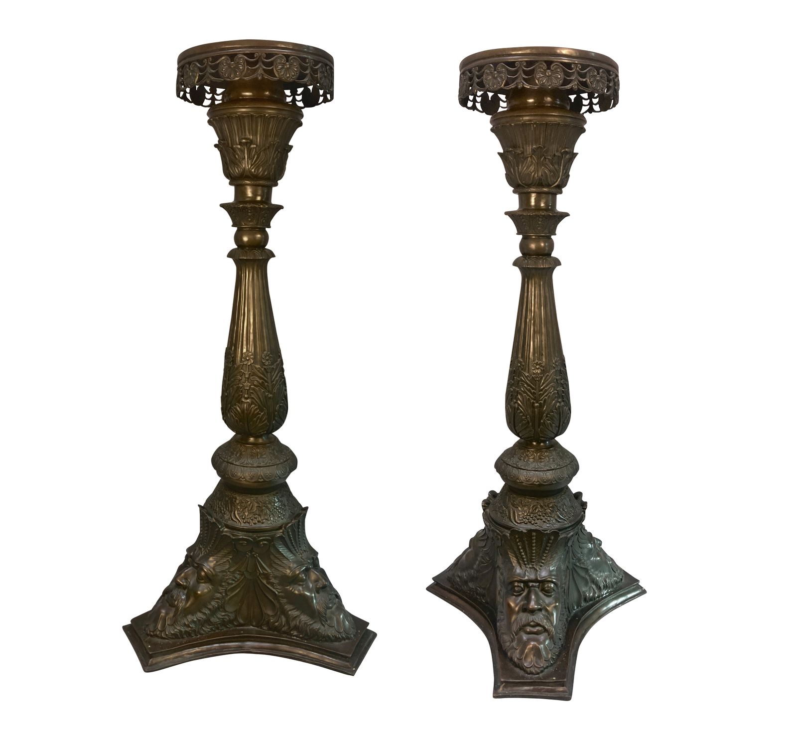 A Pair Of Large Venetian Bronze Torchere Pedestals