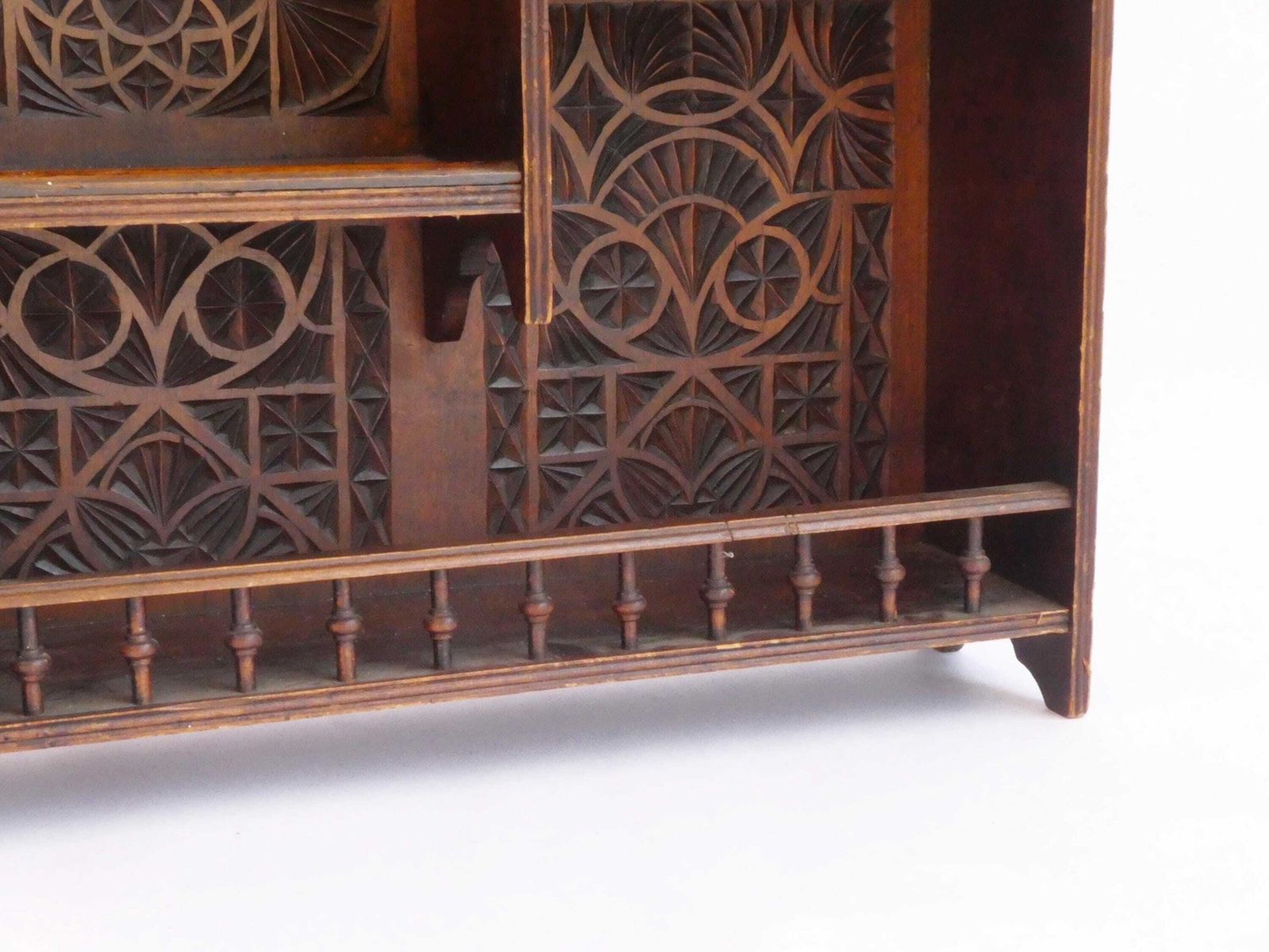 Antique Chip Carved Wooden Wall Cabinet With Shelves, Carved Wall Rack, Medicine Cabinet, Art Nouveau Wooden Wall Hanging, Farmhouse Decor photo vintage