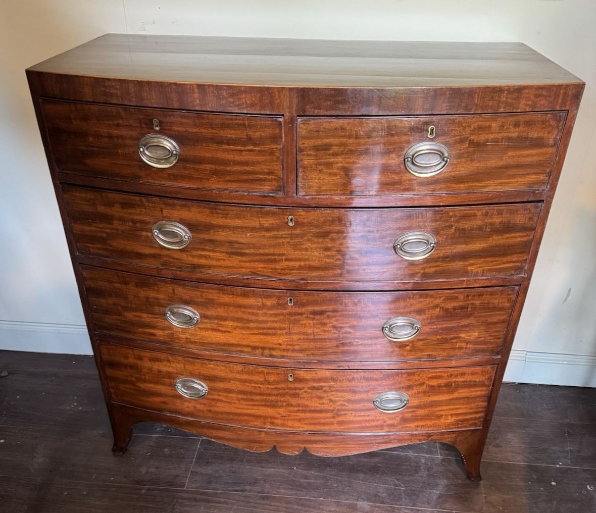 19th Century Mahogany Bow Fronted Chest Of Drawers photo furniture