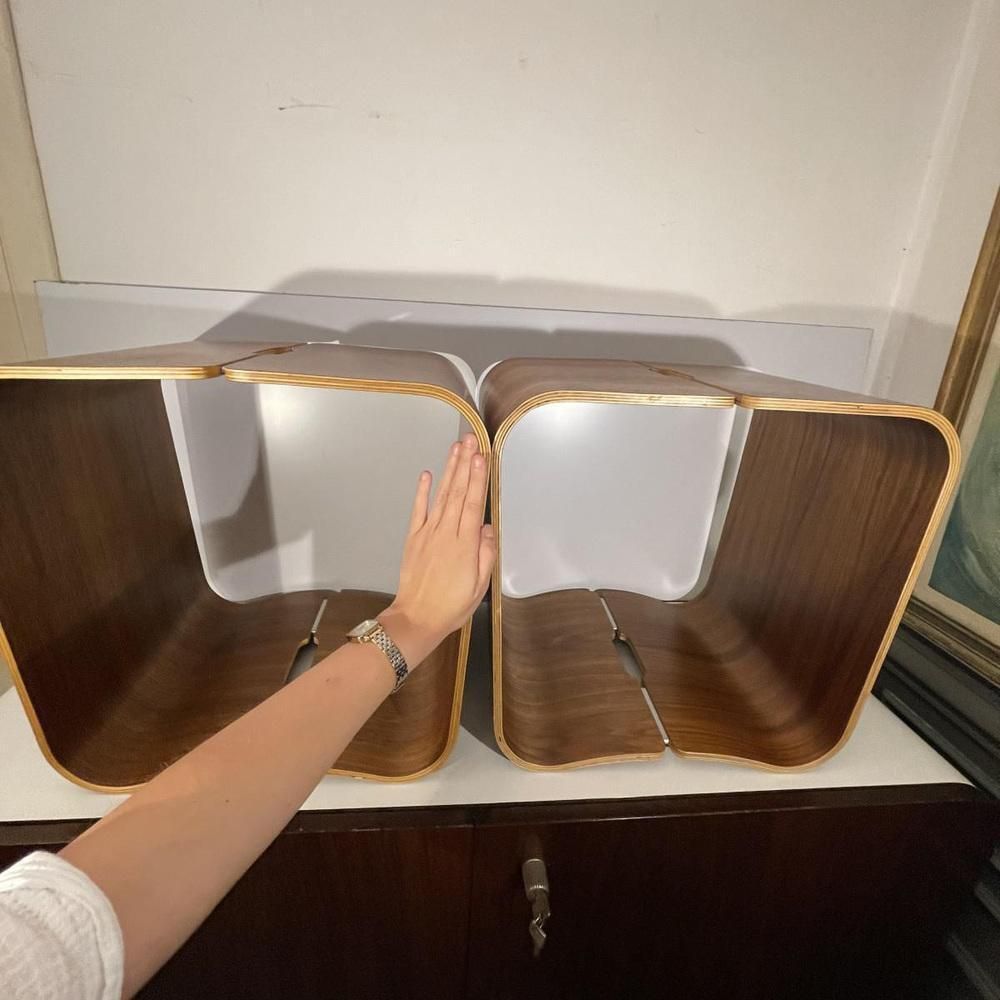 Scandinavian Stools Or Side Tables In Curved Multiplex Wood, Rosewood And Aluminum In The Style Of Alvar Aalto, 1970s, Set Of 2 photo furniture