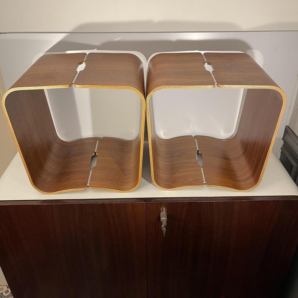1328.0 Scandinavische Krukken Of Bijzettafels Van Gebogen Multiplexhout, Palissander En Aluminium, In De Stijl Van Alvar Aalto, Ca. Jaren 1970, Set Van 2 photo