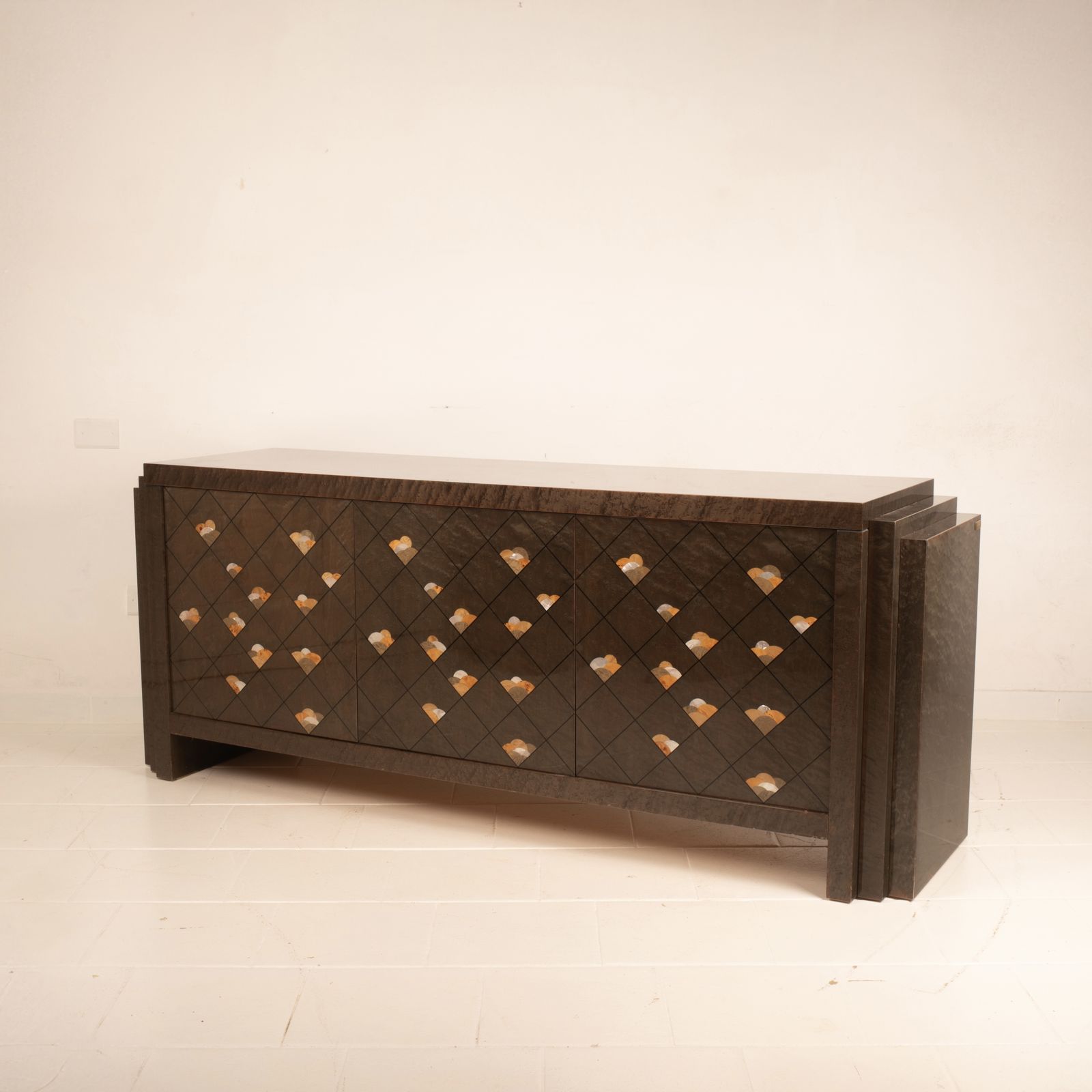 Luciano Frigerio Postmodern Chiaro Di Luna Sideboard In Bird’s Eye Maple, 1980 photo furniture