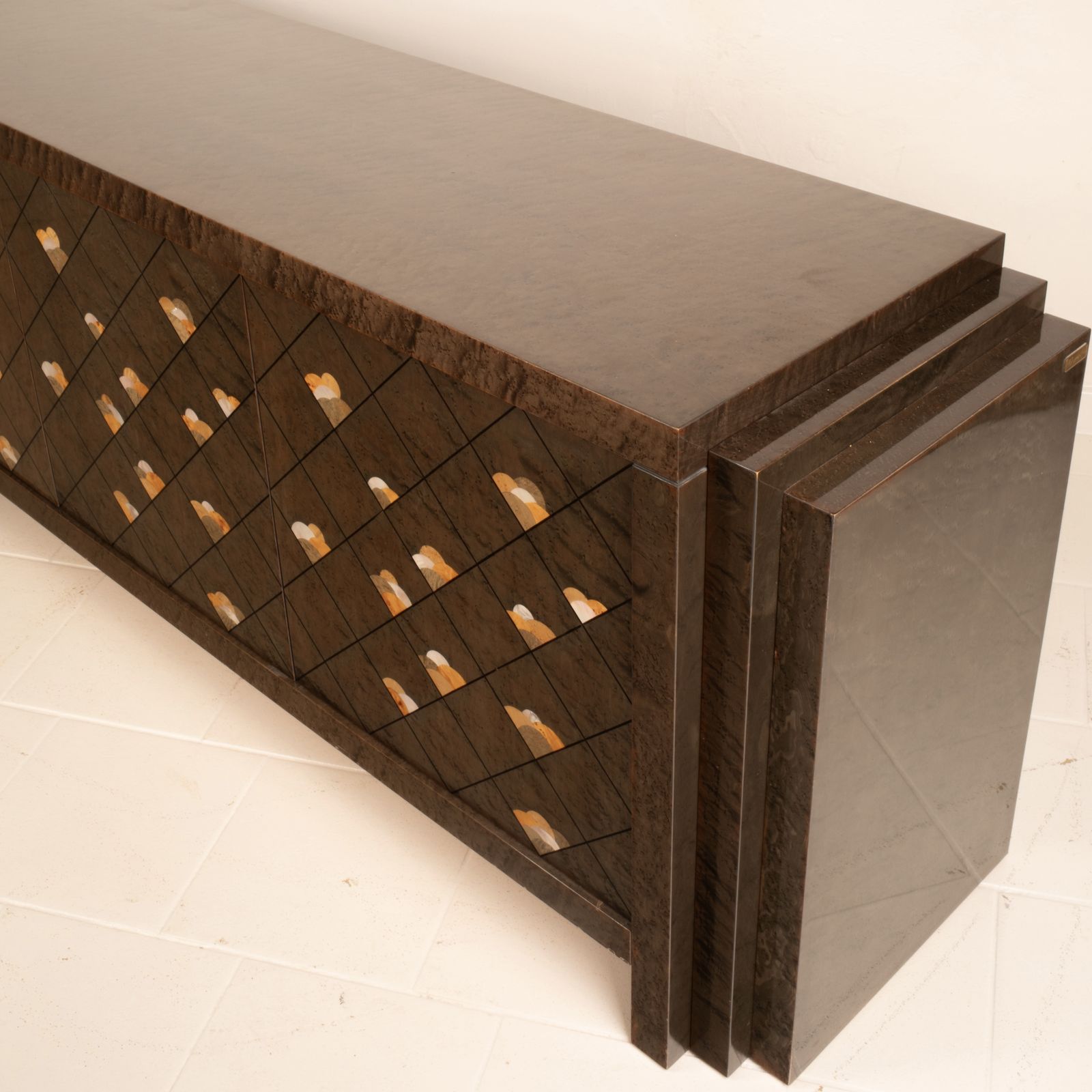 Furniture Luciano Frigerio Postmodern Chiaro Di Luna Sideboard In Bird’s Eye Maple, 1980 photo