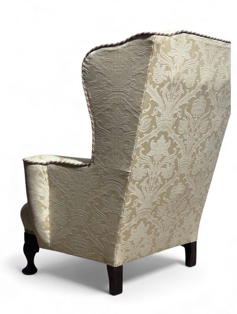 Antique Walnut Armchair Crimson Damask Upholstery Art Deco Style Alfred Allen photo Furniture