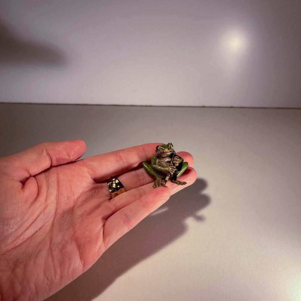 Vienna Bronze Musician Frog Patinated Bronze Sculpture, 1900 photo vintage