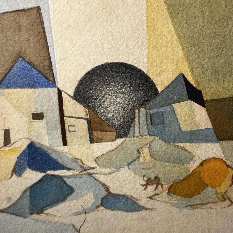 David, Cubo Surrealist Composition, 1974, Mixed Media On Paper, Framed photo vintage