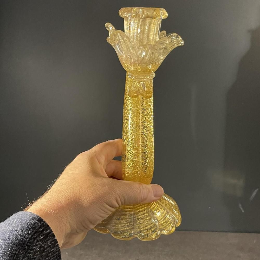 471.0 Murano Candleholder In Golden Glitter Glass By Ercole Barovier & Toso, 1950s photo